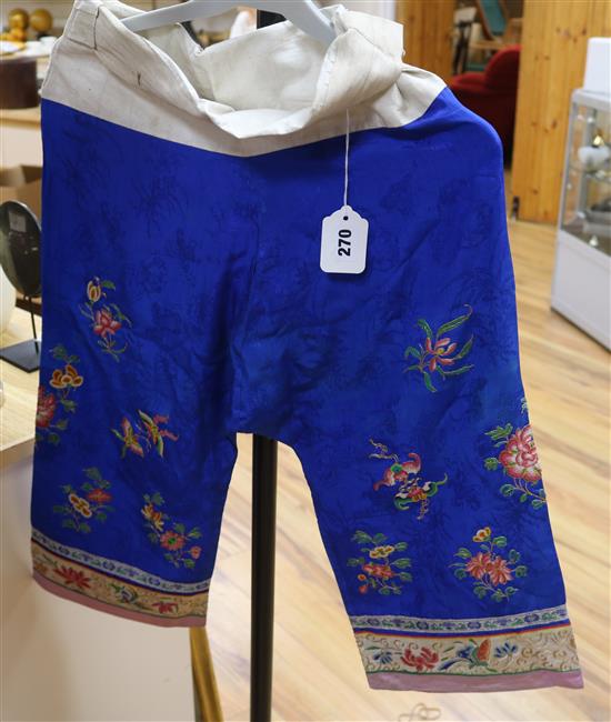 A pair of Chinese Peking knot and metal thread embroidered childs trousers